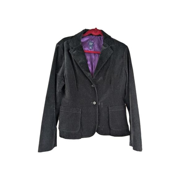 Gap‎ Double Breasted Dark Academia Black Velvet Blazer Size 14 - Picture 1 of 7